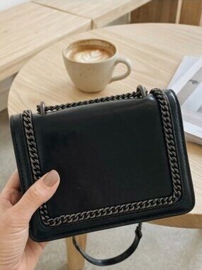 ZARA Black Mini Crossbody Bag Gunmetal Chain Trim Detail